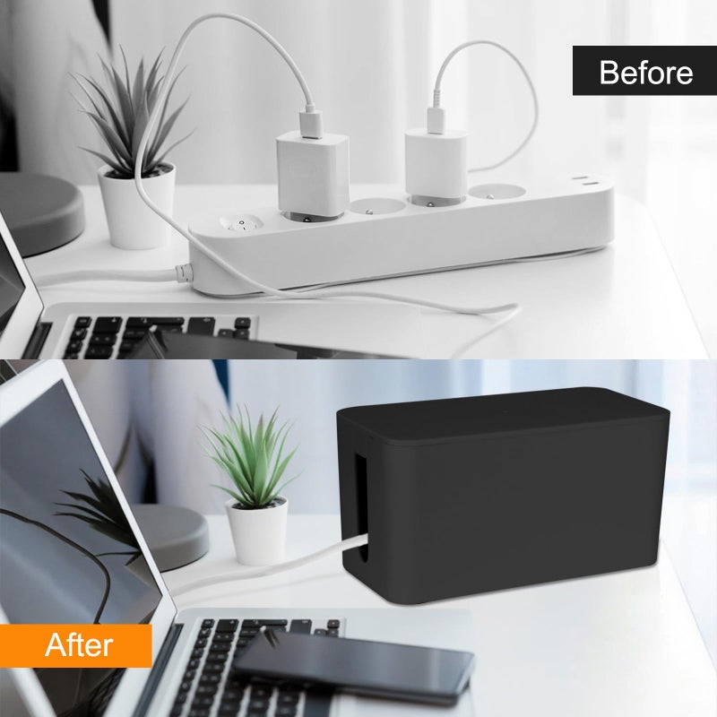 Resulzon Cable Management Cord Cover Wire Hider Box Concealer Organizer Protector System for Home Theater Entertainment Center Office School, 9.25 x 4.72 x 4.52 Inch (Mini,Black) - Image 4